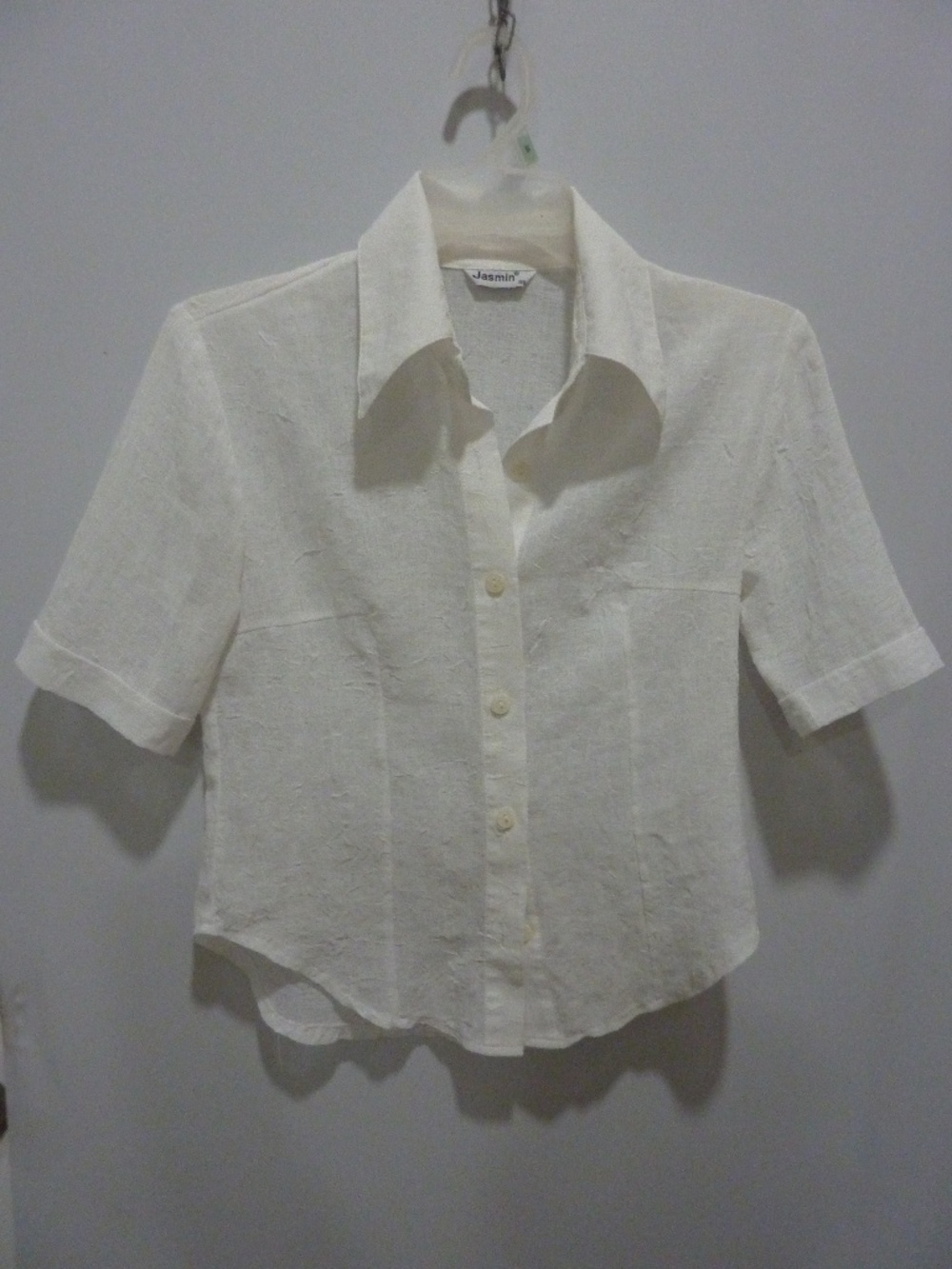 Jasmine WOMENS Top Sheer WHITE Button-up SHORT SLEEVE  Blouse S